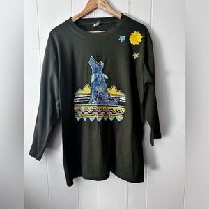 vintage • southwest t-shirt dress oversized hand painted coyote sun boho top